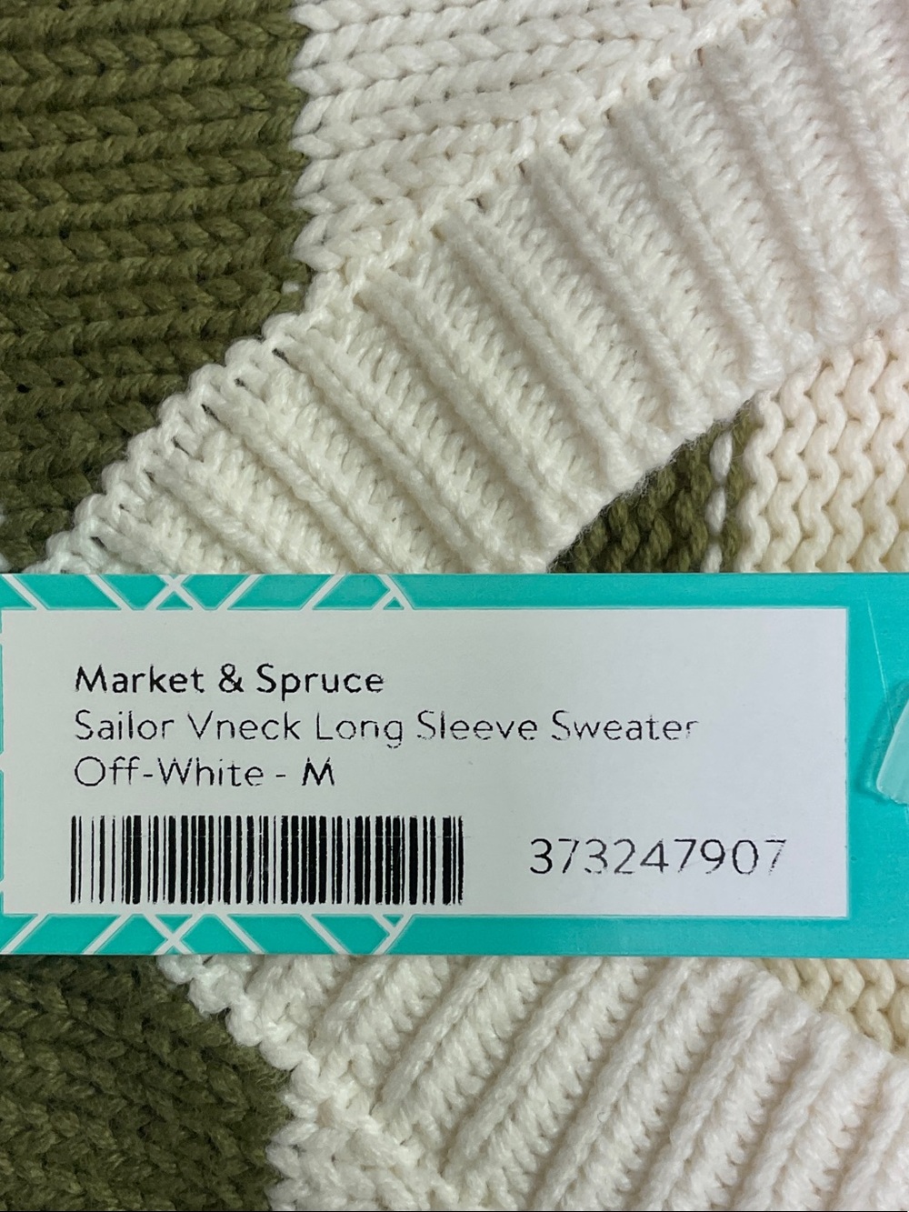 Market & Spruce Olive and Cream Striped Sailor V-Neck Sweater - Picture 4 of 10